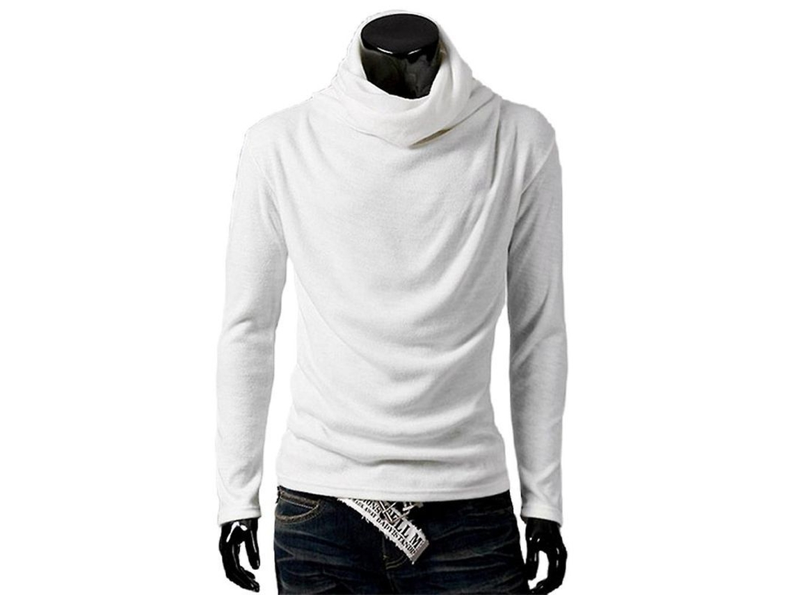 Camisola De Pulôver Casual De Gola De Tartaruga Manga Longa Para Homem Inverno Outono Confortável Solta Branco