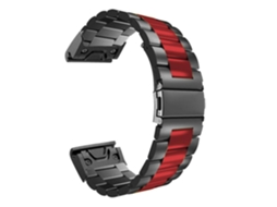 Bracelete Aço Inoxidável Adaptável Preto e Vermelho para Garmin Marq Driver Performance Edition
