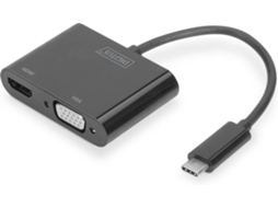 Adaptador de Cabo de Vídeo DIGITUS DA-70858 USB C HDMI + VGA (D-Sub) Preto 0,11 m
