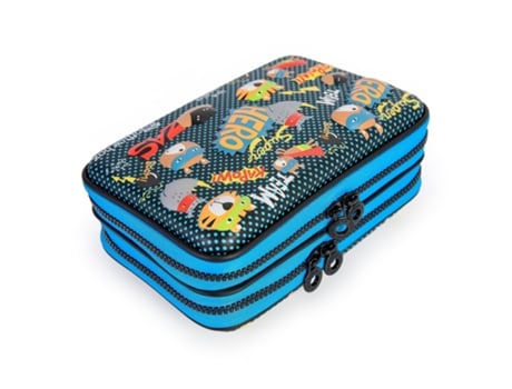 Estojo duplo rígido mágico 3D com relevo. Caixa de escritório Hero Negro