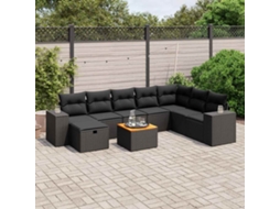 Vidaxl 9 Pcs Conjunto De Sofás P/ Jardim C/ Almofadões Vime Pe Preto
