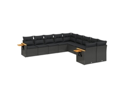 Conjunto de 10 Sofás de Jardim com Almofadões Vime Pe Preto MAISON EXCLUSIVE