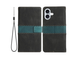 Capa Em Couro Pu, Com Suporte Para Iphone 16 Plus, Preto