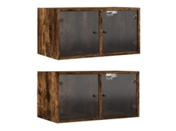 Conjunto de 2 Armários de Parede com Suporte para Vidro 68,5x37x35 cm Carvalho Fumo MAISON EXCLUSIVE