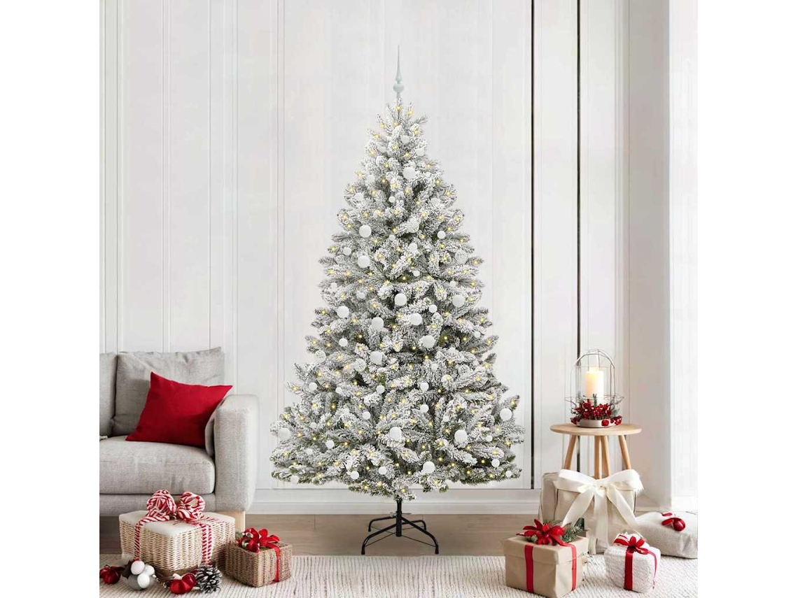 Árvore De Natal Artificial Pangivo Com 300 Led E Enfeites Verde E Branco 210 Cm