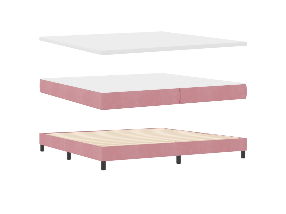 Conjunto 1 Cama Box Vidaxl Rosa Veludo (200 X 200 Cm)