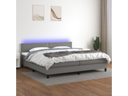 Vidaxl Cama Box Spring C/ Colchão E Led 200x200 Cm Tecido Cinza-escuro