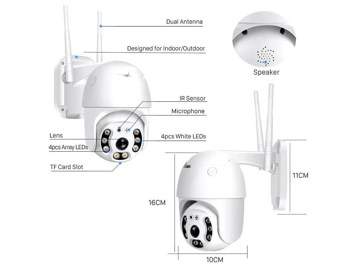2026 câmara de Segurança Ptz Wifi Exterior 1080p 2mp Inalámbrica para Exteriores
