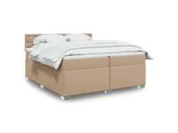 Vidaxl Cama Com Molas/colchão 200x200 Cm Couro Artificial Cappuccino