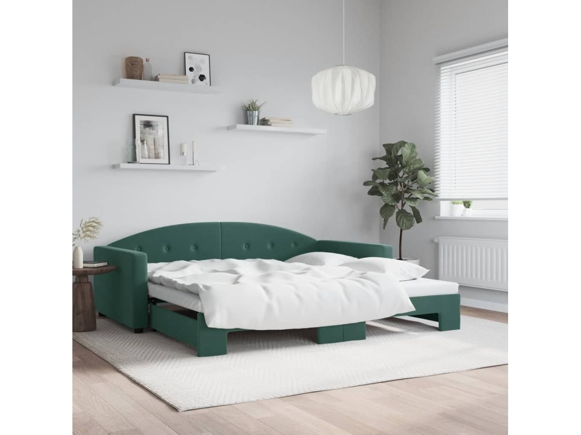 Vidaxl Sofá-cama Com Gavetão 100x200 Cm Veludo Verde-escuro