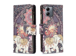 Capa De Couro Com Zíper E Estampa De Desenho Colorido Para Celular Motorola Moto G14 4g
