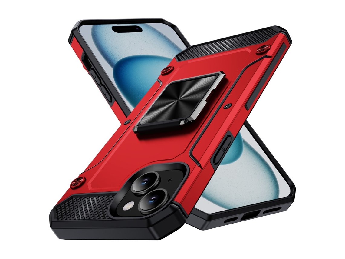 Suporte Casa Para Iphone 15 Plus Pele Sintética Vermelho
