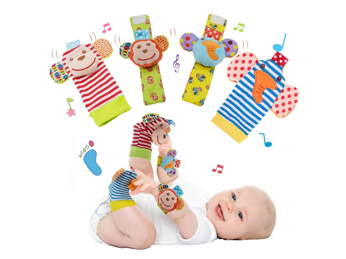 Meias e Pulseiras de Chocalho para Bebês HENTEN HOME Lindos Juguetes de Animales (2 Pulseiras e 2 Meias)