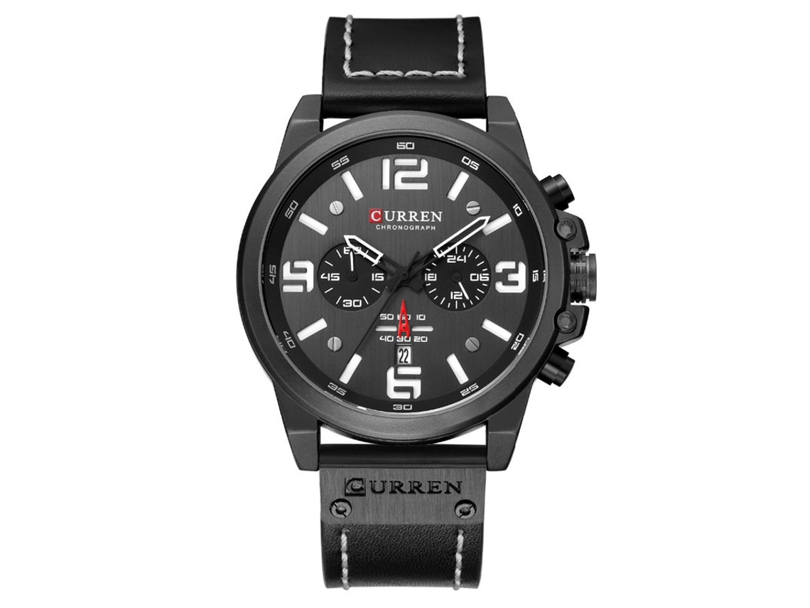 Relógio MDUG Masculino em Aço com Calendário de Quartzo e Seis Ponteiros (Bicolor Preto)