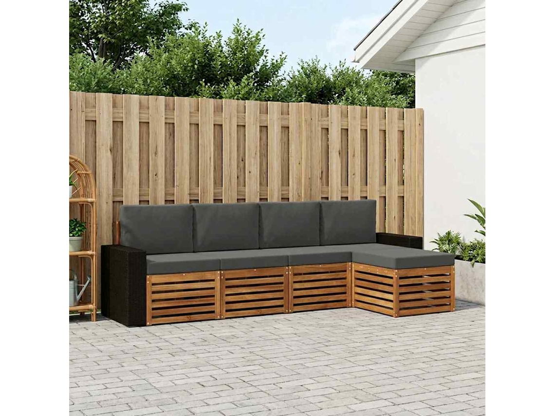 Vidaxl Conjunto De Sofás Para Exterior 5 Pcs Natural E Antracite