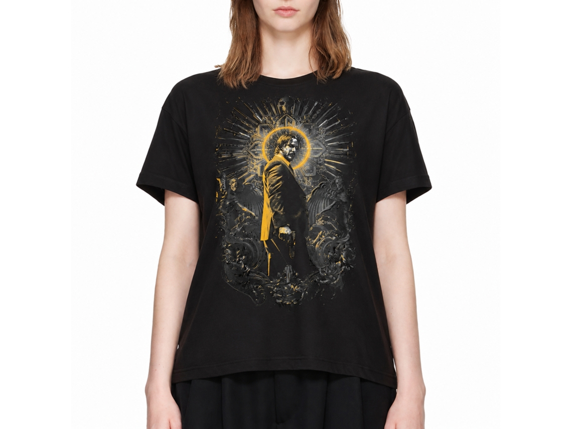 Rockinstone John Wick Golden Highlights Halo Black Adult T-shirt Size:l