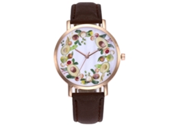 Relógio de Pulso Feminino de Quartzo com Pulseira de Couro Pu Padrão Simples Café