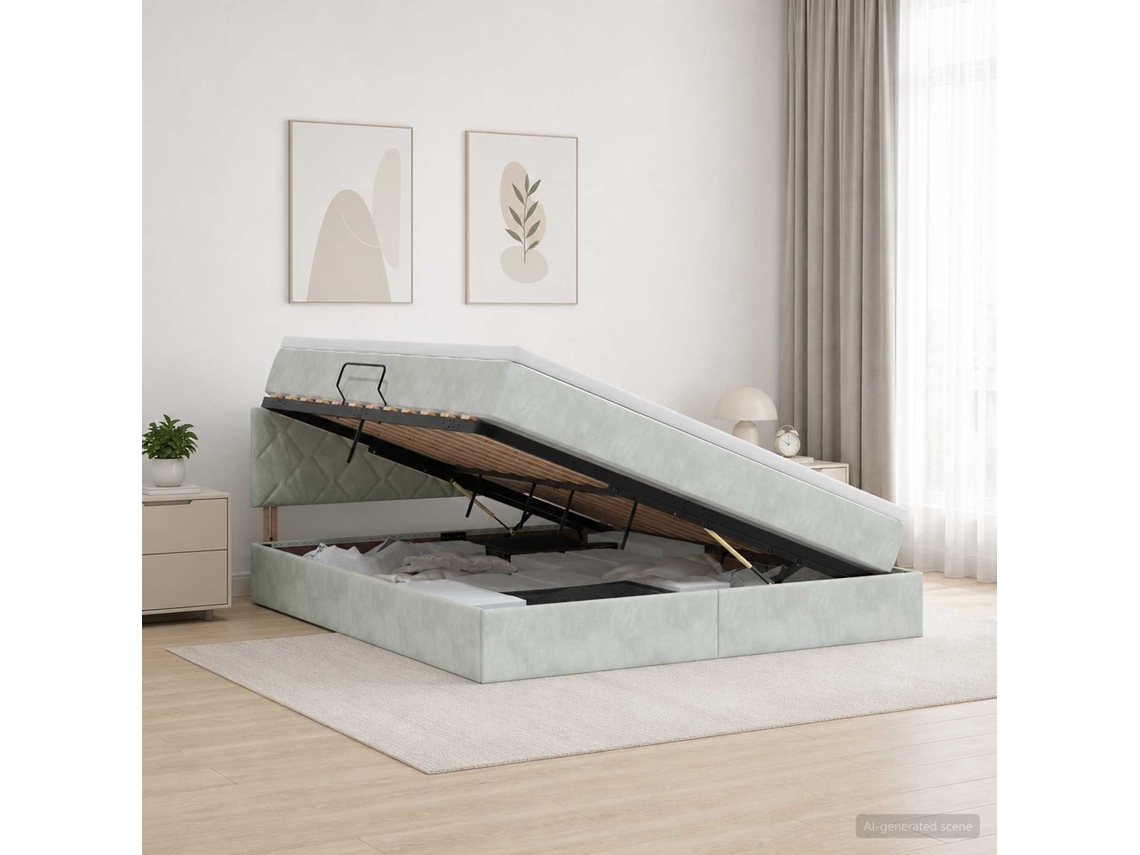 Vidaxl Cama Com Armazenamento Cinzento-claro 140 X 190 Cm Veludo