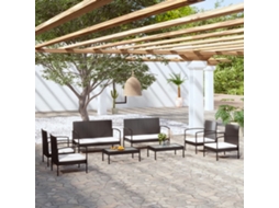 Vidaxl 8 Pcs Conjunto Lounge De Jardim C/ Almofadões Vime Pe Preto