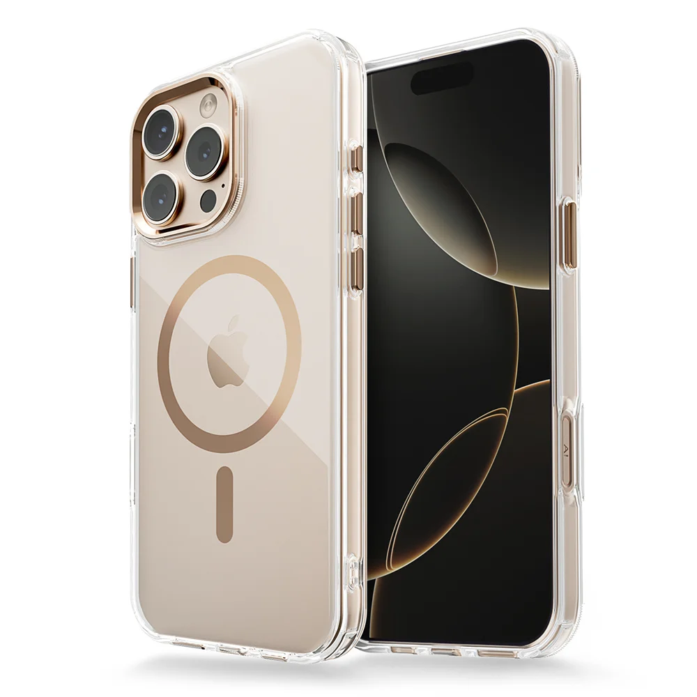 (iphone 16, Dourado) Capa Magnética Transparente Para Iphone, Compatível Com Carregamento Sem Fio Magsafe E Resistente A Impactos.