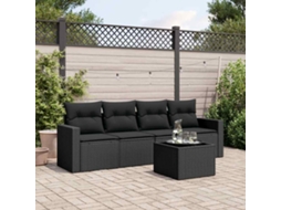 Vidaxl 5 Pcs Conjunto Sofás De Jardim Com Almofadões Vime Pe Preto