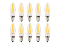 10pcs Lâmpadas LED Filamento Longo 3W 110V Branco Quente E12 para Lustres e Teto