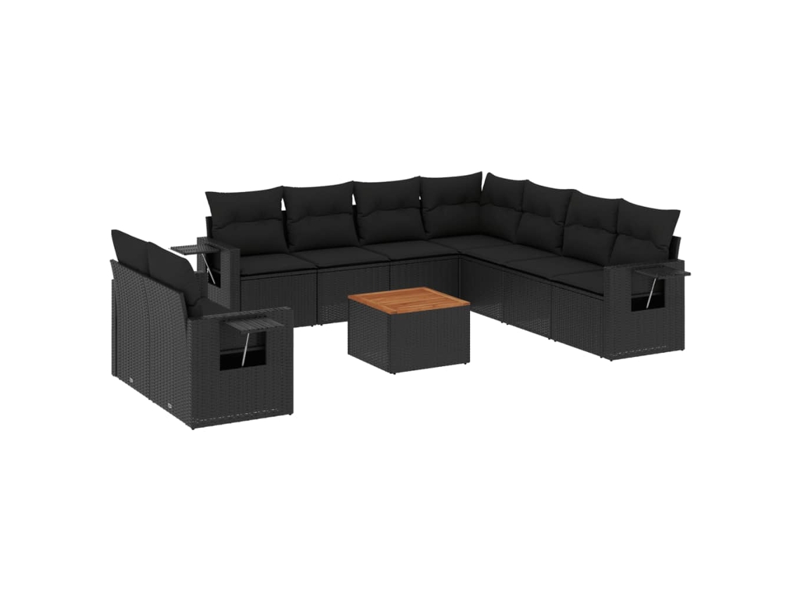 Conjunto de 10 Sofás de Jardim com Almofadões Vime Pe Preto MAISON EXCLUSIVE (N/A)