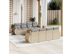 Vidaxl 9 Pcs Conjunto de Sofás P/ Jardim com Almofadões Vime Pe Bege