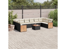 Vidaxl 11 Pcs Conjunto Sofás De Jardim C/ Almofadões Vime Pe Preto