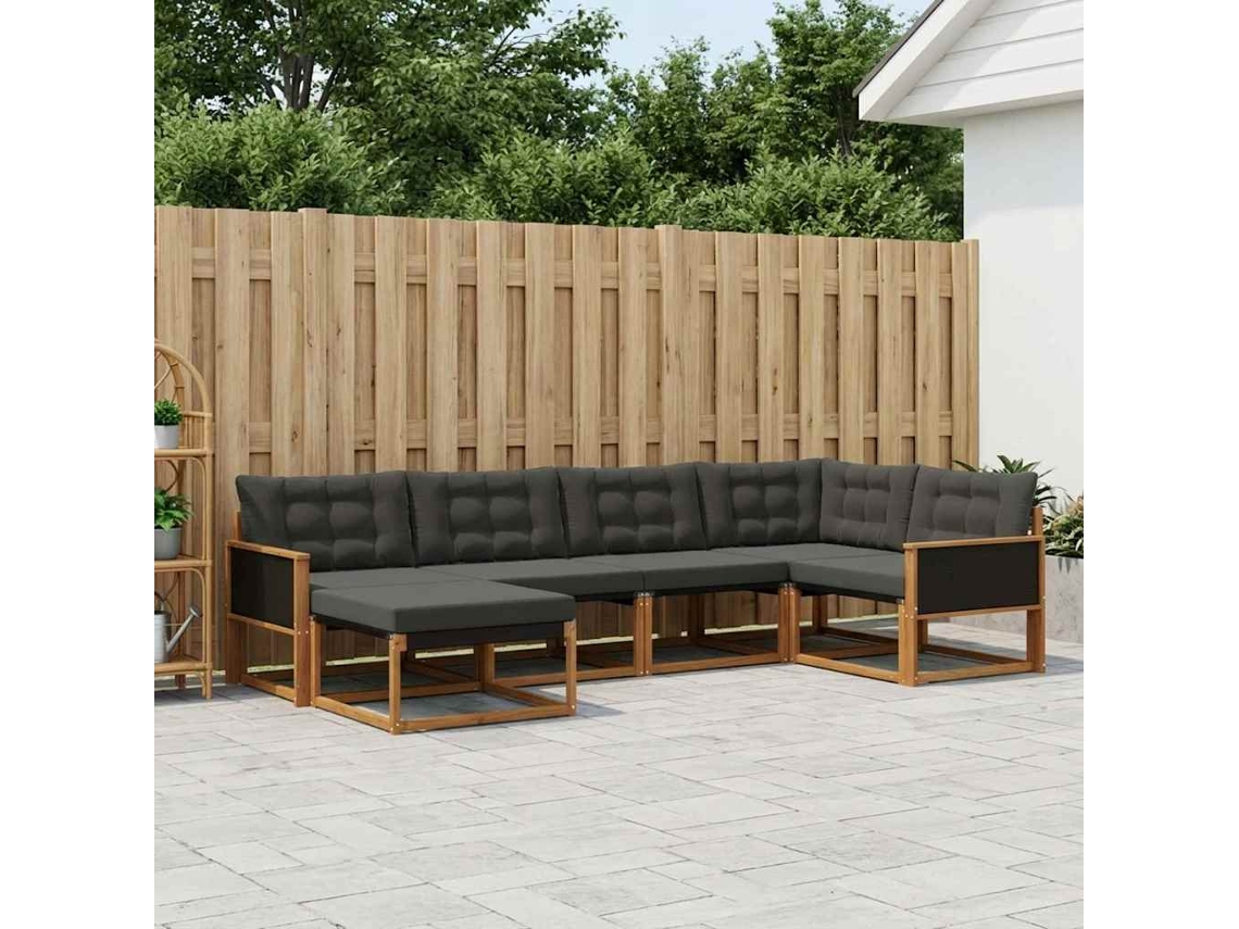Vidaxl Conjunto De Sofás Para Exterior 8 Pcs Natural E Preto