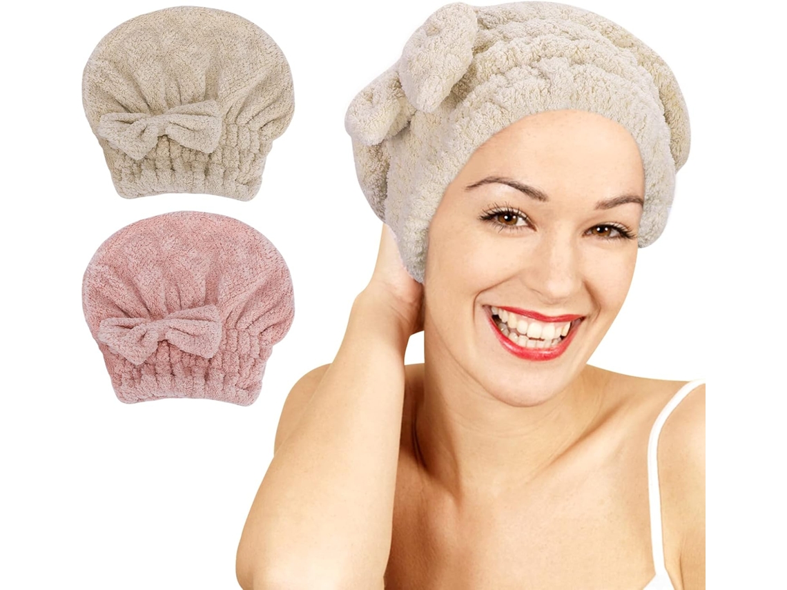 (rosa E Marrom) Pacote Com 2 Toalhas De Microfibra Para Cabelo, Superabsorventes
