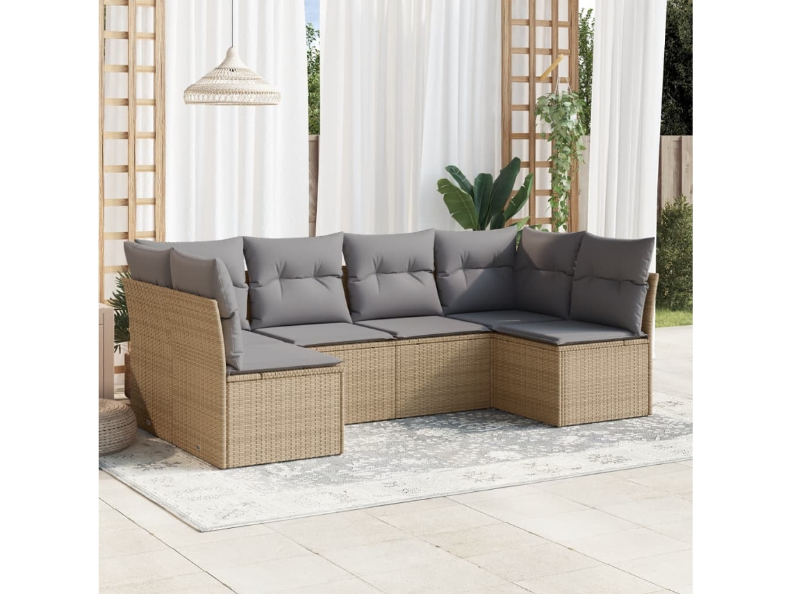 Vidaxl 6 Pcs Conjunto de Sofás P/ Jardim com Almofadões Vime Pe Bege