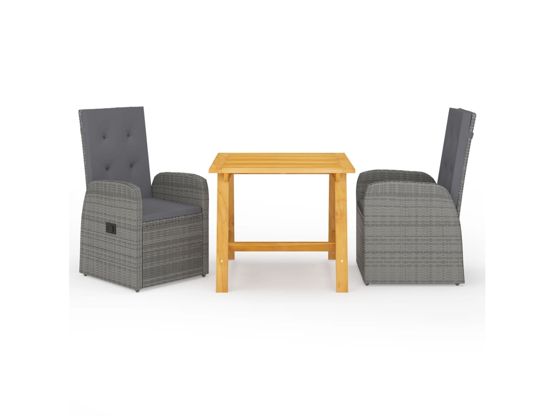 Vidaxl 3 Pcs Conjunto De Jantar Para Jardim Cinzento