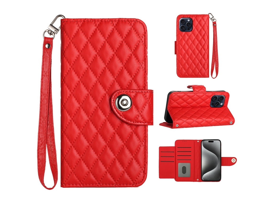 Capa Pega Para Iphone 15 Pro Max Pele Sintética Com Porta-cartões Vermelho