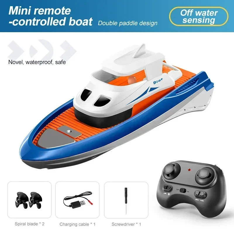 Mini Lancha de Controle Remoto, Hélice Dupla, Brinquedo Elétrico para Água, Banheira de Piscina MDUG (azul)