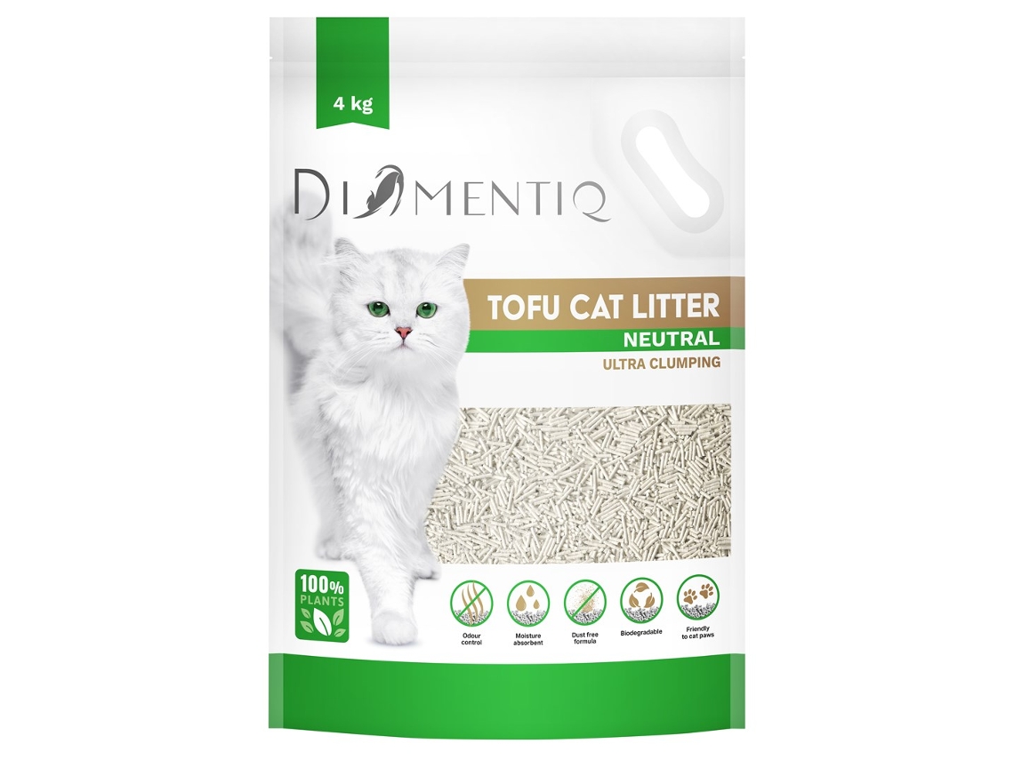 Ninhada de Tofu Neutro Ultra Aglomerante à Base de Plantas 4kg Diamentiq