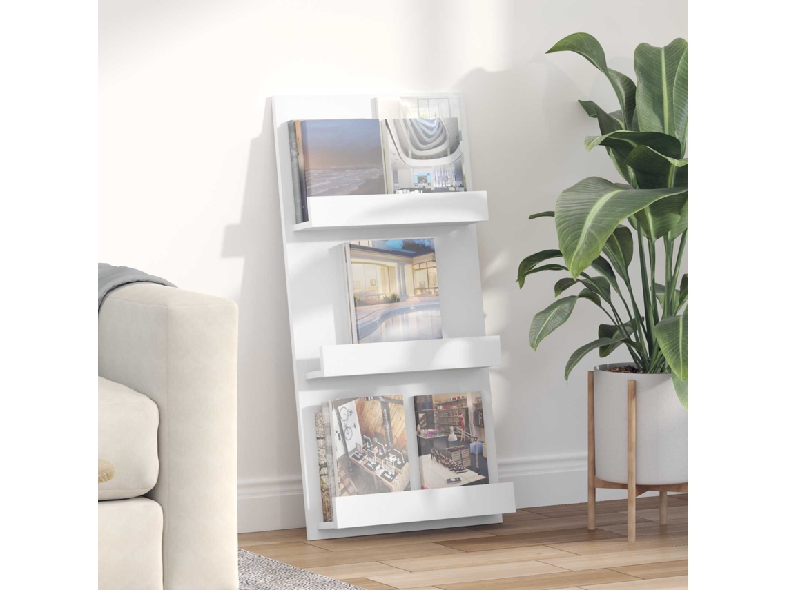 Vidaxl Estante De Revistas Com Prateleira Branco 51 X 11 X 102 Cm