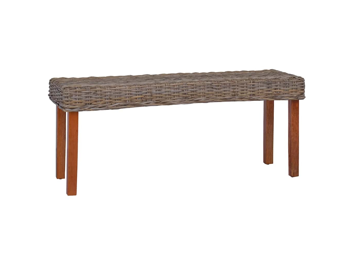 Vidaxl Banco 110cm Vime Kubu Natural E Madeira Maciça De Mogno