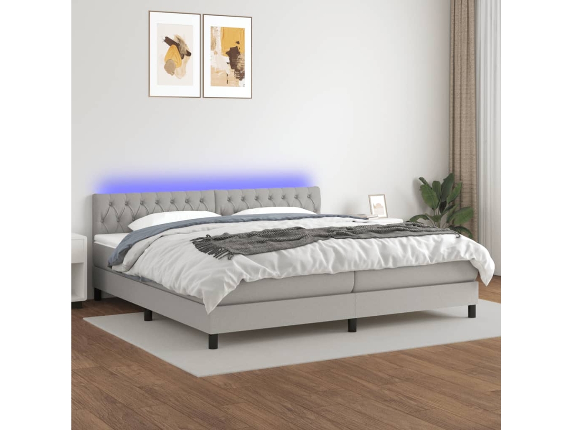 Vidaxl Cama Box Spring C/ Colchão E Led 200x200 Cm Tecido Cinza-claro