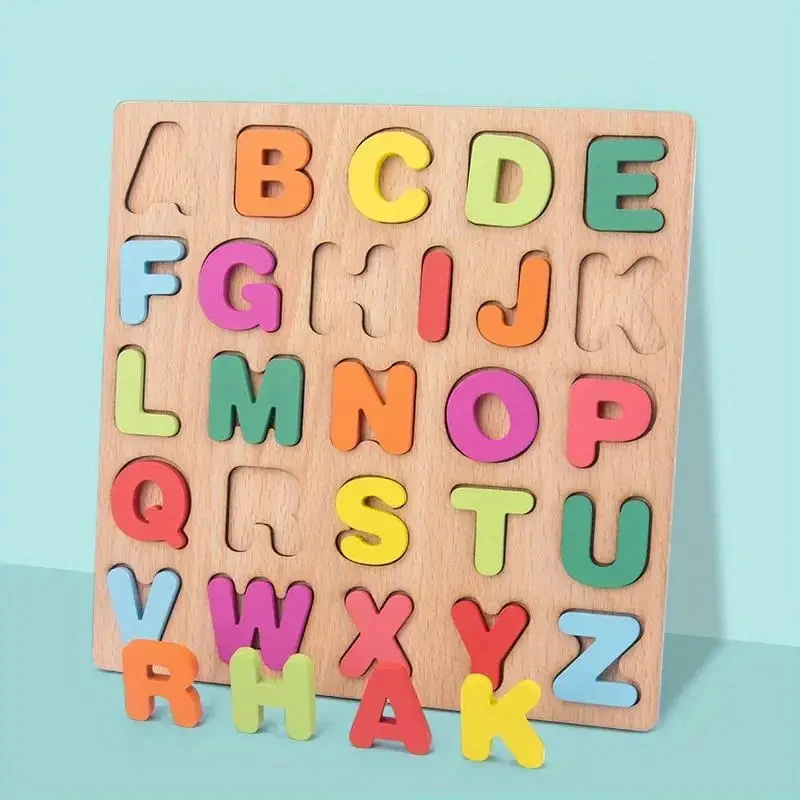 Quebra-cabeça Colorido De Madeira Com Alfabeto E Números Para Crianças, Jogo Educativo De Correspondência.