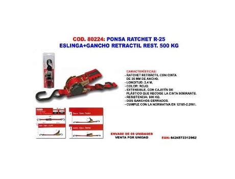 Ponsa ratchets r-25 eslinga+gancho retractil rest.500 kg