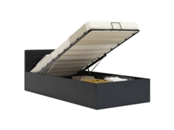 Vidaxl Cama Hidráulica C/ Arrumação 100x200cm Couro Artificial Preto