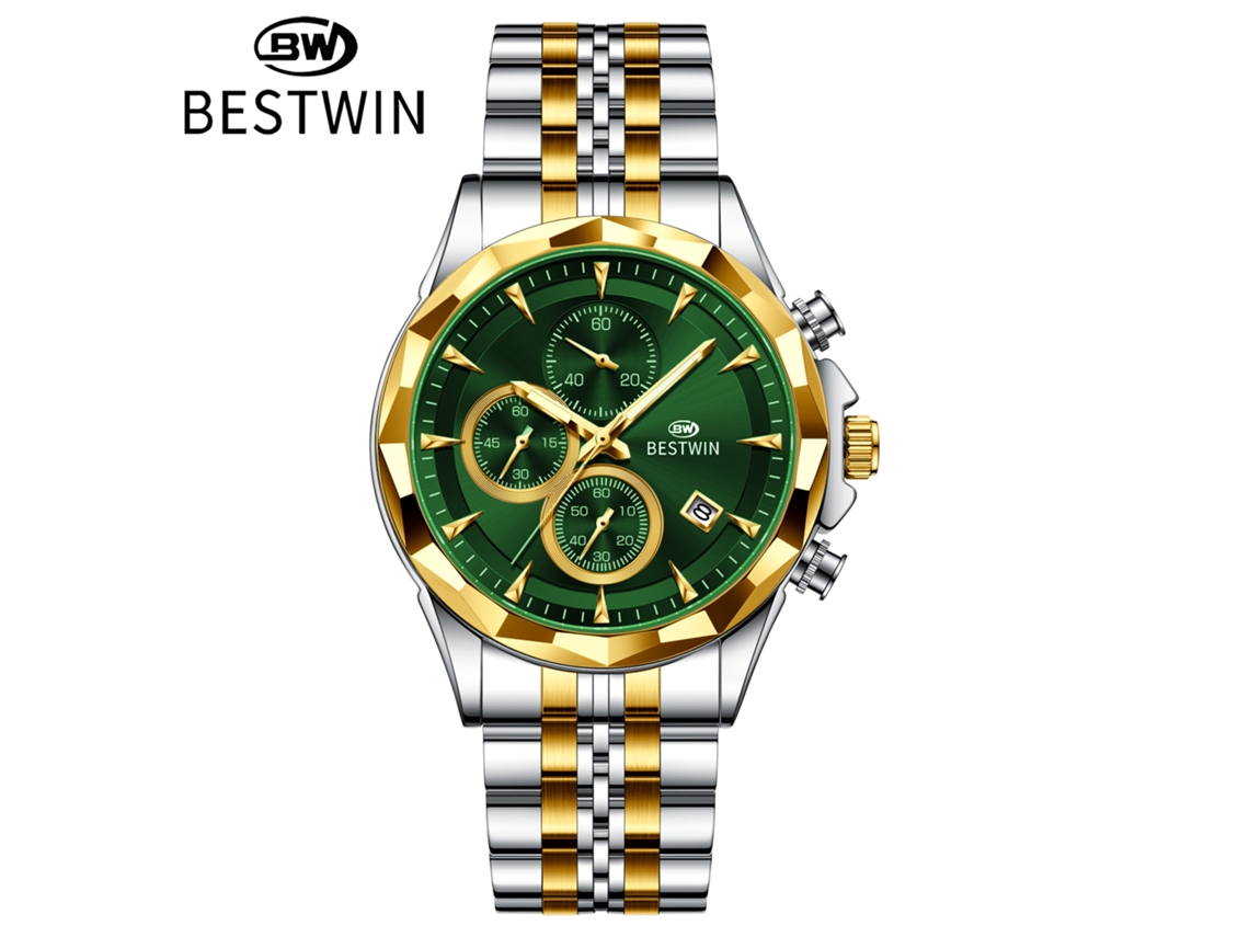 Relógio Masculino Seis Ponteiros Caixa Bicolor, Verde MDUG