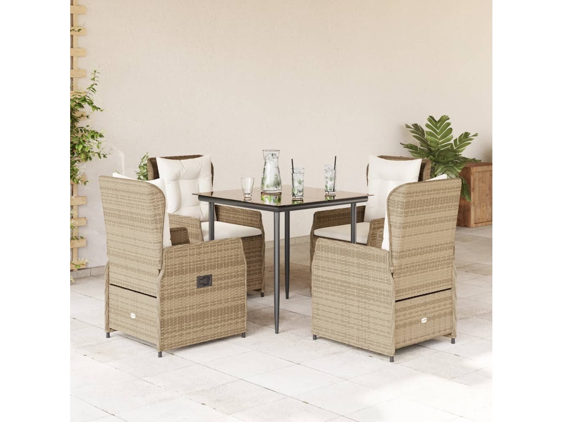 5 Pcs Conjunto De Jantar P/ Jardim Com Almofadões Vime Pe Bege Dkd Home Decor