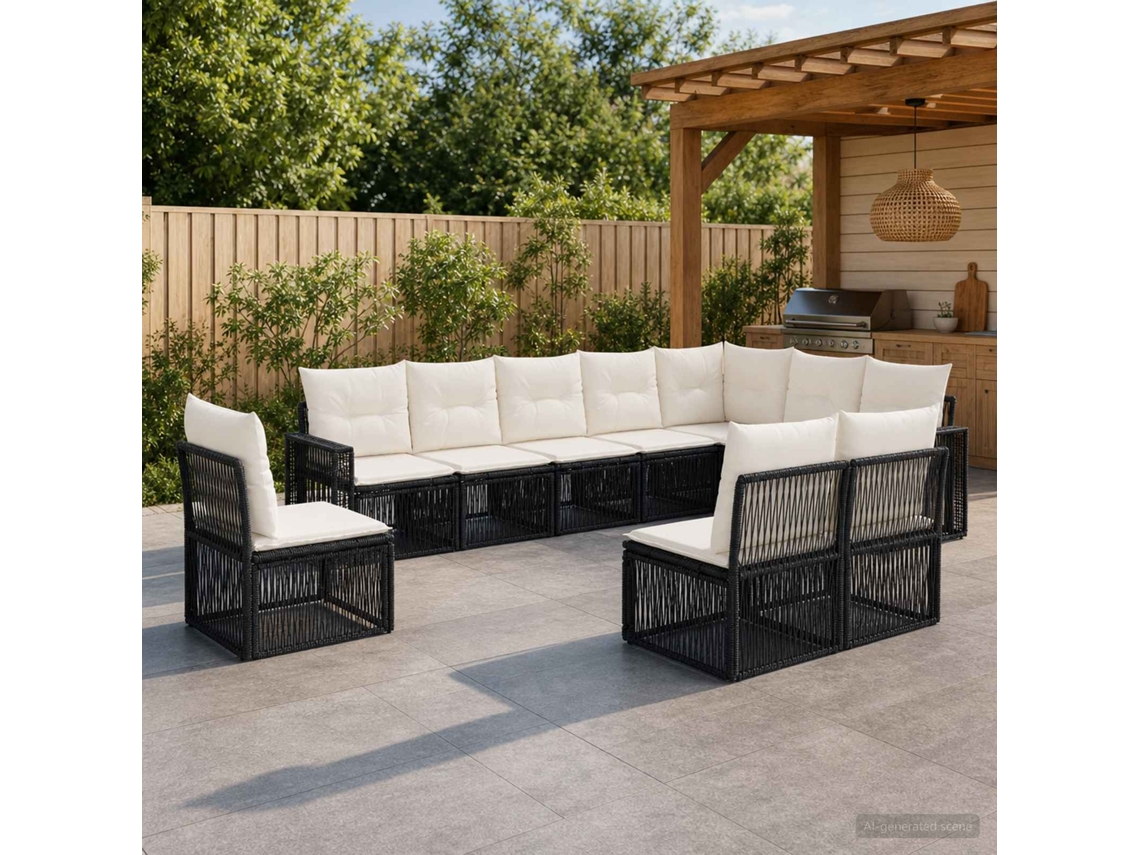 Vidaxl Conjunto De Sofá De Jardim 10 Pcs Preto E Branco Creme Vime Pe