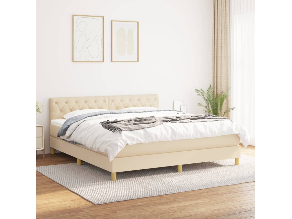 Vidaxl Cama Com Molas/colchão 160x200 Cm Tecido Cor Creme