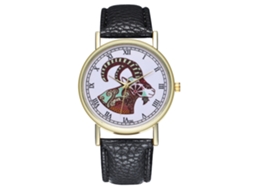 Reloj De Cuarzo Unisex Con Correa De Cuero Pu Moda Dial De Cabra Casual Negro