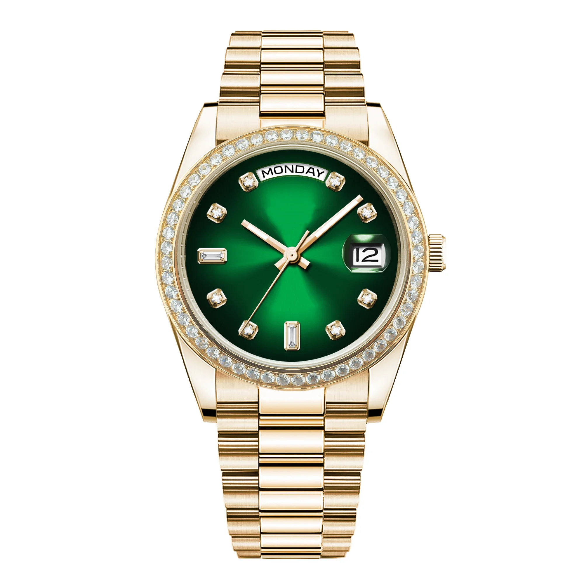 (verde) Relógio Masculino Mecânico Cravejado De Diamantes, 36/39 Mm, Resistente À Água Até 100 M, Cristal De Safira