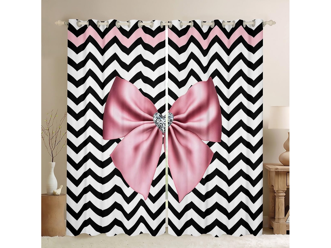 Cortinas De Janela Com Laço Rosa, Cortinas Onduladas Para Crianças, Adolescentes, Meninas E Adultos, Cortinas