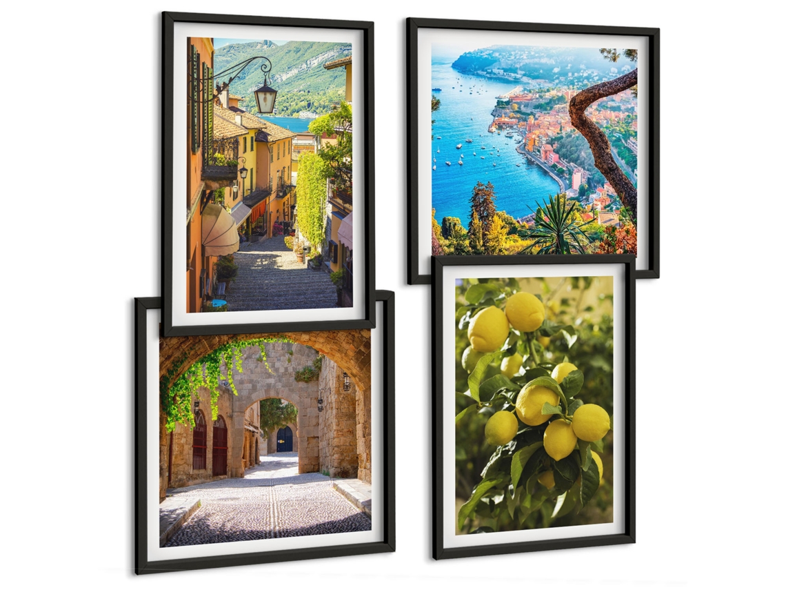 Composição De Quadros Paisagens Praianas Cítricos Espelharte (4 Peças)